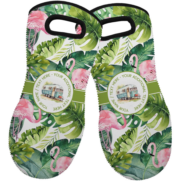Custom Flamingo & Camping Neoprene Oven Mitts - Set of 2 (Personalized)