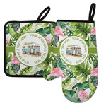 Flamingo & Camping Left Oven Mitt & Pot Holder Set (Personalized)