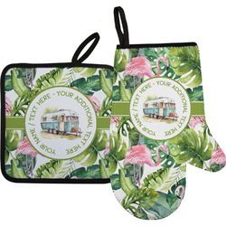 Flamingo & Camping Right Oven Mitt & Pot Holder Set (Personalized)
