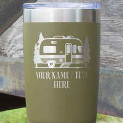 Flamingo & Camping 20 oz Stainless Steel Tumbler - Olive - Single-Sided