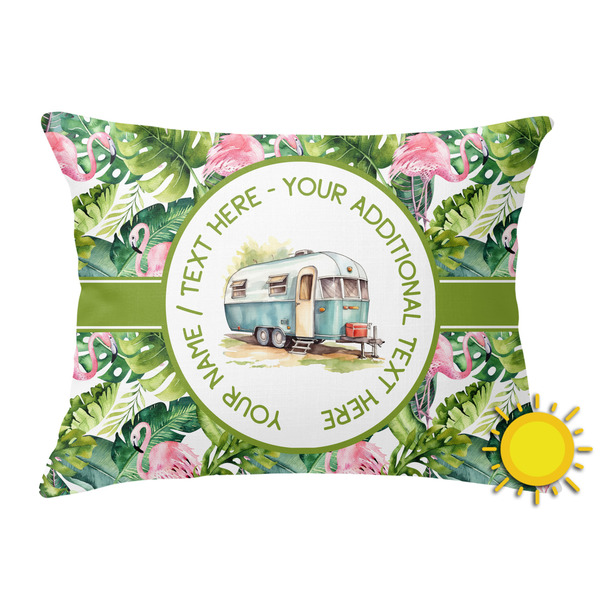 Custom Flamingo & Camping Outdoor Throw Pillow - Rectangular (Personalized)