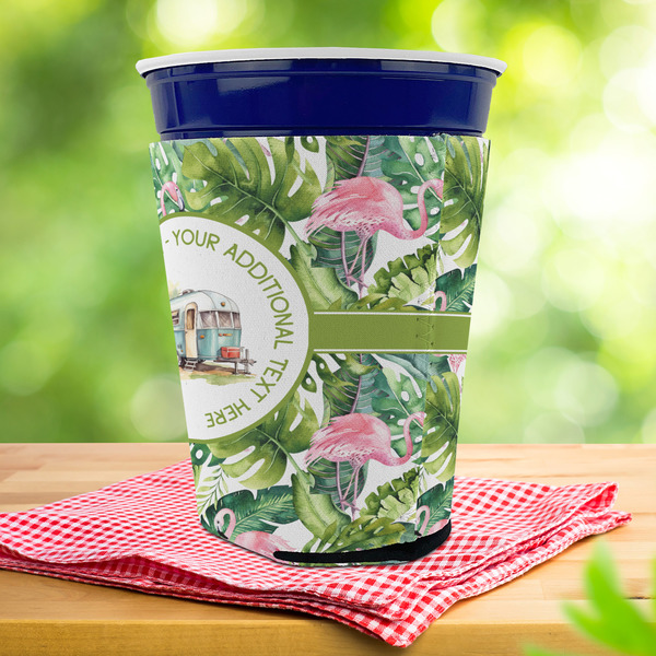 Flamingo & Camping Party Cup Sleeves - with bottom - Lifestyle