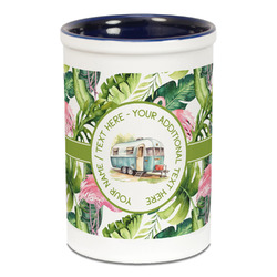 Flamingo & Camping Ceramic Pencil Holders - Blue