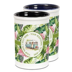Flamingo & Camping Ceramic Pencil Holder - Large