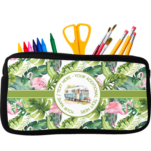 Custom Flamingo & Camping Neoprene Pencil Case - Small (Personalized)