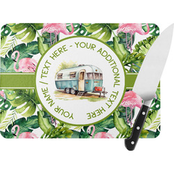Flamingo & Camping Rectangular Glass Cutting Board - Large - 15.25" x 11.25" (Personalized)