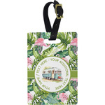 Flamingo & Camping Plastic Luggage Tag - Rectangular (Personalized)