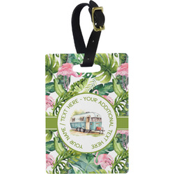 Flamingo & Camping Plastic Luggage Tag - Rectangular (Personalized)