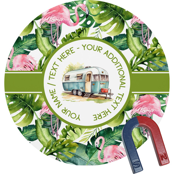 Custom Flamingo & Camping Round Fridge Magnet (Personalized)