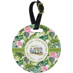 Flamingo & Camping Plastic Luggage Tag - Round (Personalized)