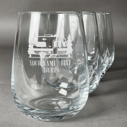 Flamingo & Camping Stemless Wine Glasses - Laser Engraved- Set of 4