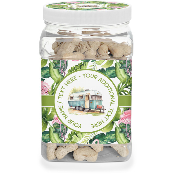 Custom Flamingo & Camping Dog Treat Jar (Personalized)