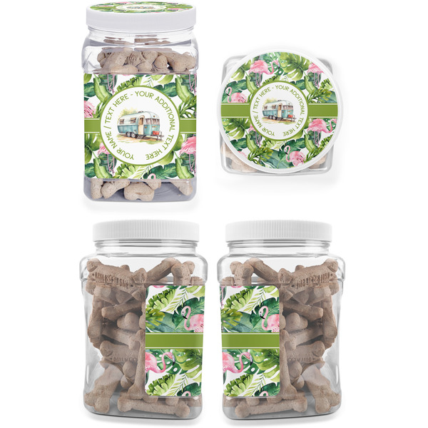 Flamingo & Camping Pet Treat Jar - Multiple Angles