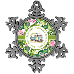 Flamingo & Camping Vintage Snowflake Ornament (Personalized)