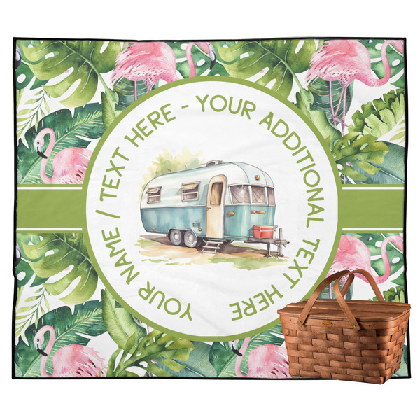 Custom Flamingo & Camping Outdoor Picnic Blanket (Personalized)