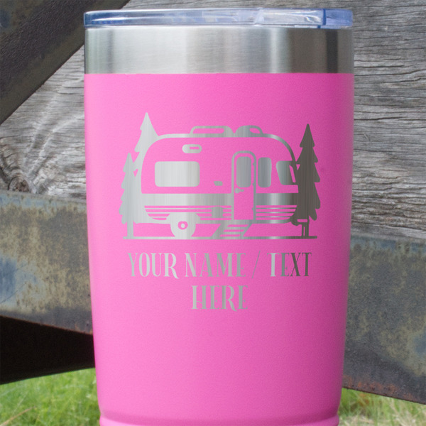Flamingo & Camping Pink Polar Camel Tumbler - 20oz - Close Up