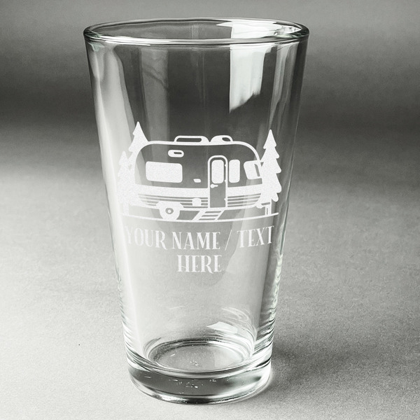 Custom Flamingo & Camping Pint Glass - Laser Engraved