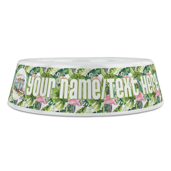 Flamingo & Camping Plastic Pet Bowls - Large - Front
