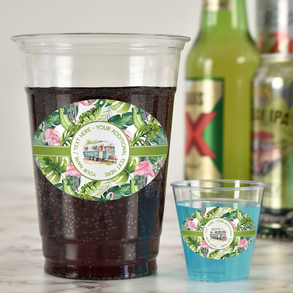 Flamingo & Camping Plastic Shot Glasses - In Context