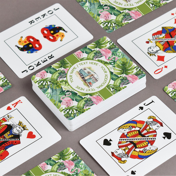 Flamingo & Camping Playing Cards - Front & Back View