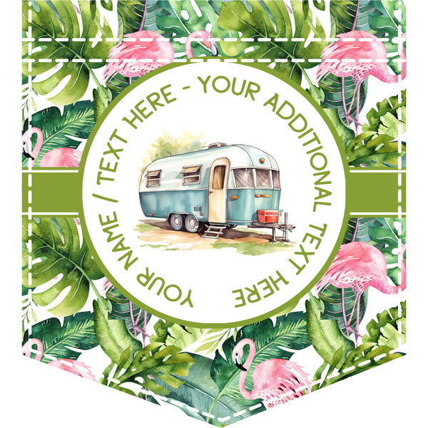 Custom Flamingo & Camping Iron On Faux Pocket (Personalized)