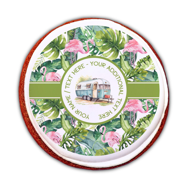 Flamingo & Camping Printed Icing Circle - Medium - On Cookie