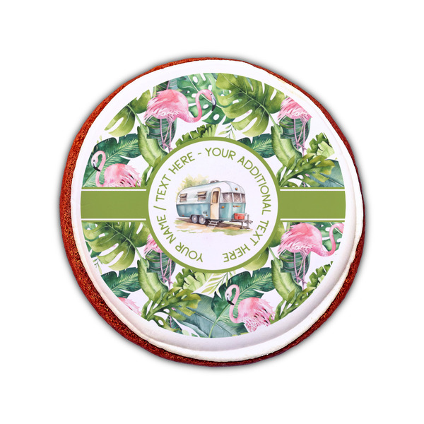 Flamingo & Camping Printed Icing Circle - Small - On Cookie