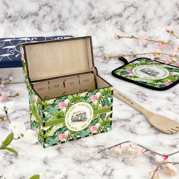 Flamingo & Camping Recipe Box - Full Color - In Context