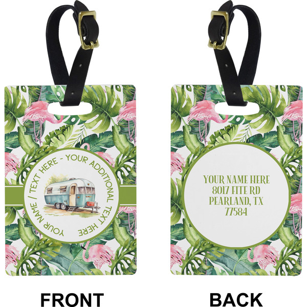 Flamingo & Camping Rectangle Luggage Tag (Front + Back)