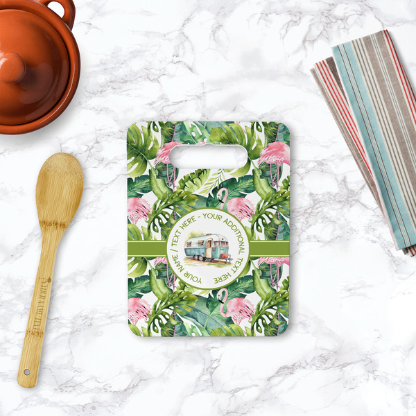 Flamingo & Camping Rectangle Trivet with Handle - LIFESTYLE