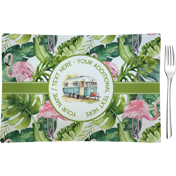 Custom Flamingo & Camping Rectangular Glass Appetizer / Dessert Plate (Personalized)