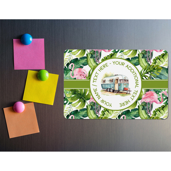 Flamingo & Camping Rectangular Fridge Magnet - LIFESTYLE