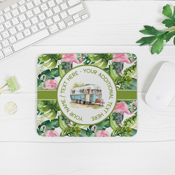 Flamingo & Camping Rectangular Mouse Pad - LIFESTYLE 2