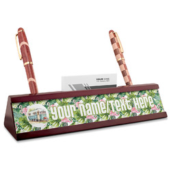 Flamingo & Camping Red Mahogany Nameplate with Business Card Holder