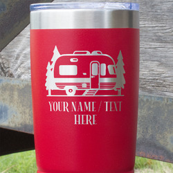 Flamingo & Camping 20 oz Stainless Steel Tumbler - Red - Double-Sided (Personalized)