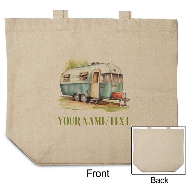 Flamingo & Camping Reusable Cotton Grocery Bag - Front & Back View