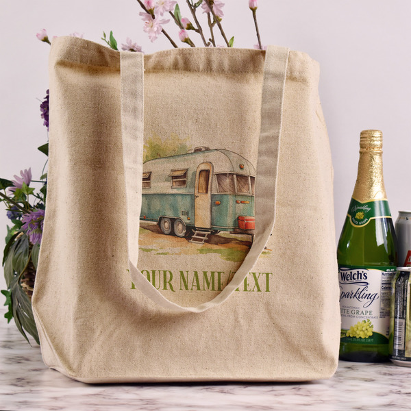 Flamingo & Camping Reusable Cotton Grocery Bag - In Context