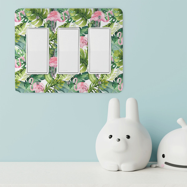 Flamingo & Camping Rocker Light Switch Covers - Triple - IN CONTEXT