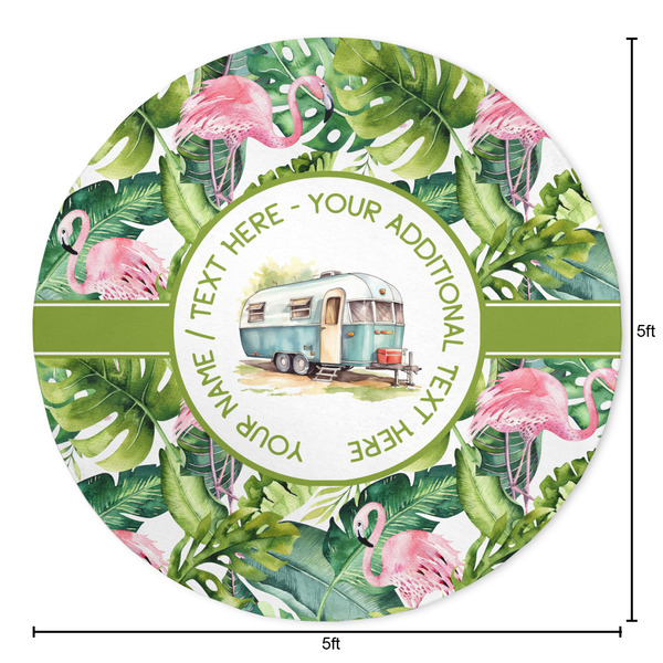 Flamingo & Camping Round 5ft Indoor Rug - Dimensions