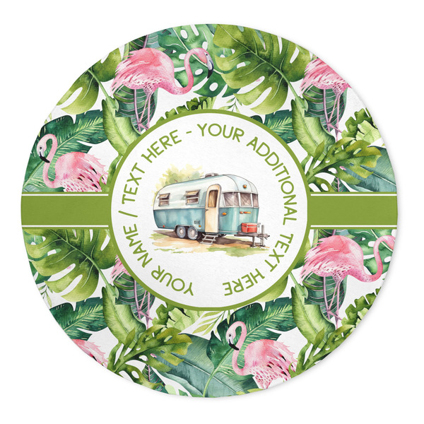 Custom Flamingo & Camping Round Indoor Area Rug - 5' - 60" (Personalized)