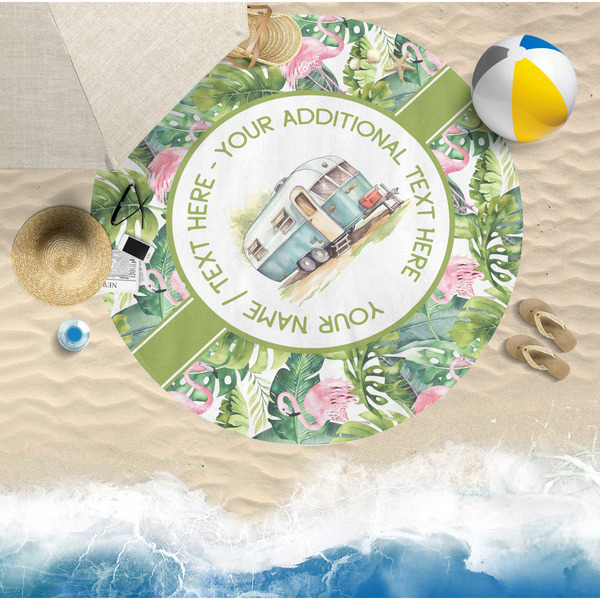 Flamingo & Camping Round Beach Towel Lifestyle