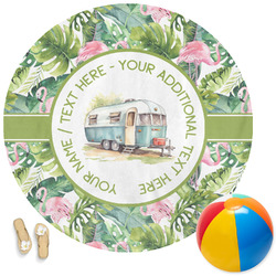 Flamingo & Camping Round Beach Towel (Personalized)