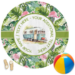 Flamingo & Camping Round Beach Towel (Personalized)