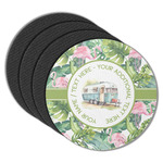 Flamingo & Camping Round Rubber Backed Coasters - Set of 4 (Personalized)