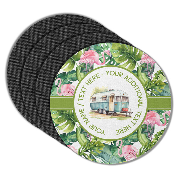 Flamingo & Camping Round Coaster Rubber Back - Main