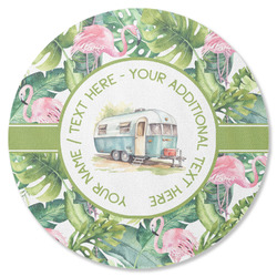 Flamingo & Camping Round Rubber Backed Coaster - Single (Personalized)