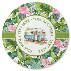 Flamingo & Camping Round Rubber Backed Coaster - Single (Personalized)