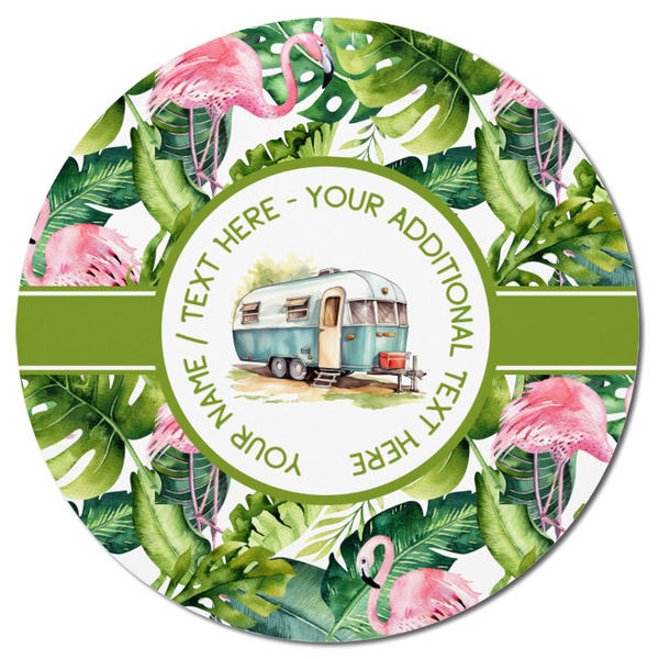 Flamingo & Camping Round Fridge Magnet - FRONT