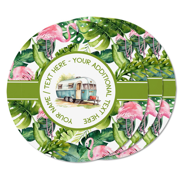 Flamingo & Camping Round Fridge Magnet - THREE