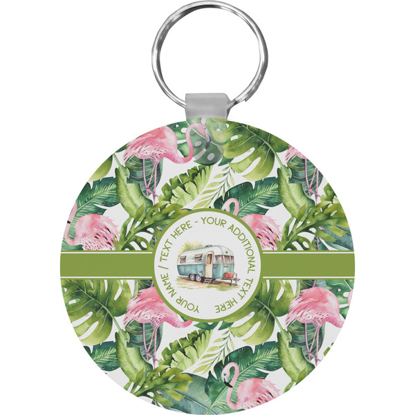 Flamingo & Camping Round Keychain (Personalized)
